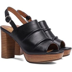 Stacked Chunky Heel Sandals Platform Buckle Strap Peep Toe Matte Leather 4”